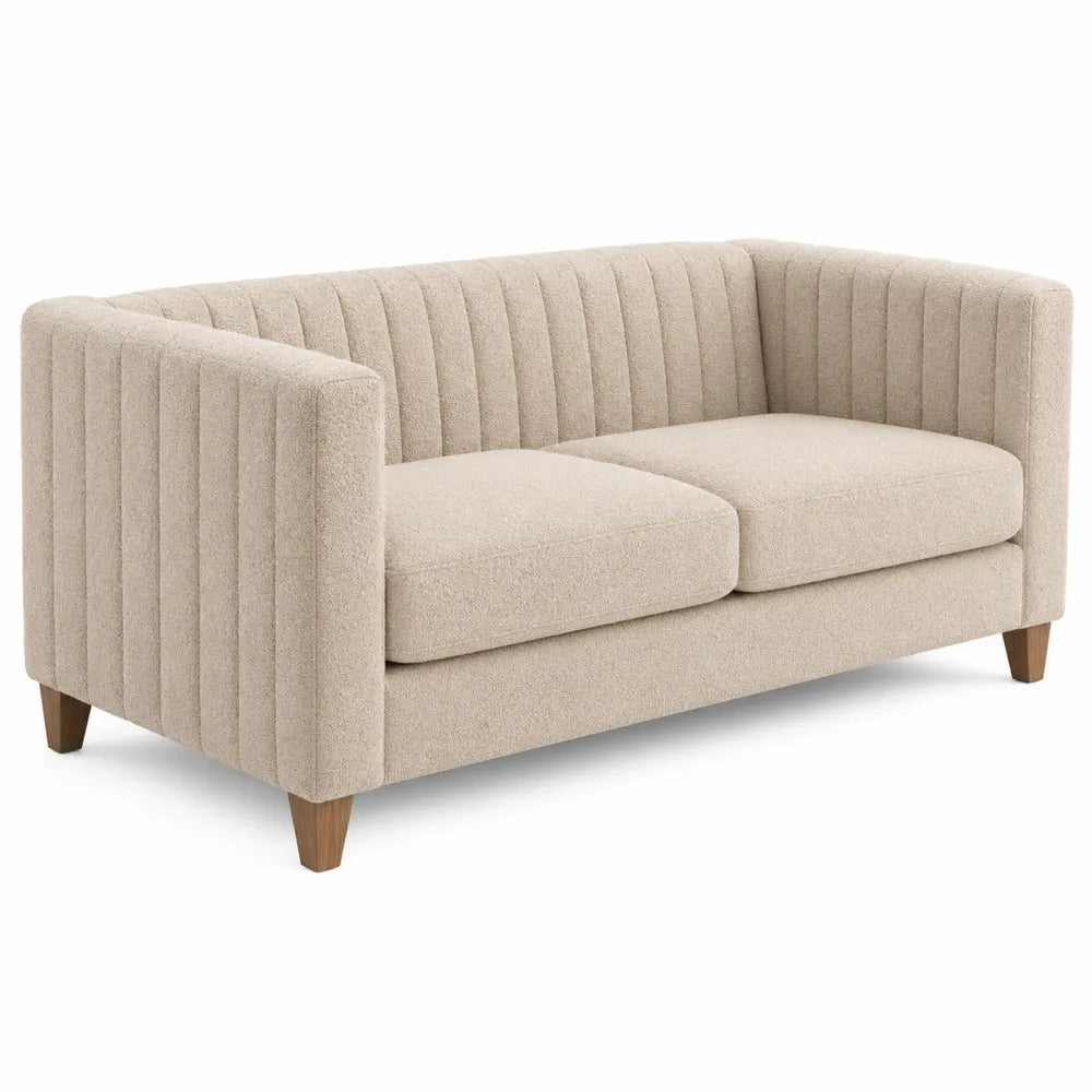 Fabric 2-Seater Sofa with Wood Legs, Beige
