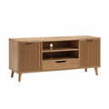 Wooden TV Stand with Slatted Doors and Storage Shelves 180cm