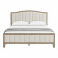 Upholstered Panel Bed with Wood Frame in Beige Queen Size