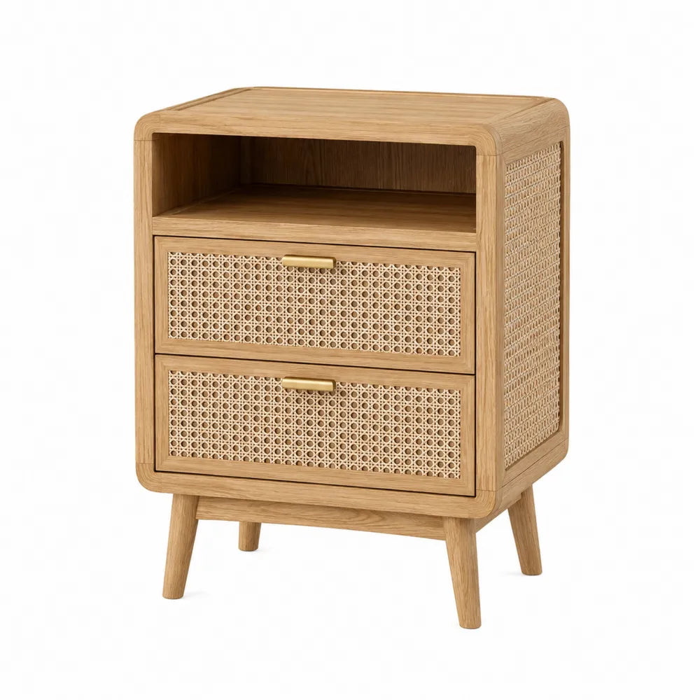 Wood Nightstand with Cane Front Drawers