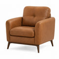 Brown Faux Leather Armchair with Tufted Back and Wooden Legs