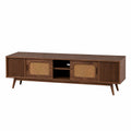 Walnut Wood TV Stand with Rattan Sliding Doors 150cm