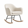 Boucl茅 Fabric Rocking Chair with Metal Frame and Oak Rockers in Cream
