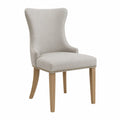 Linen Upholstered Wingback Dining Chair Solid Wood Light Beige