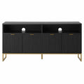 Black MDF TV Stand with Metal Legs and Storage Cabinets