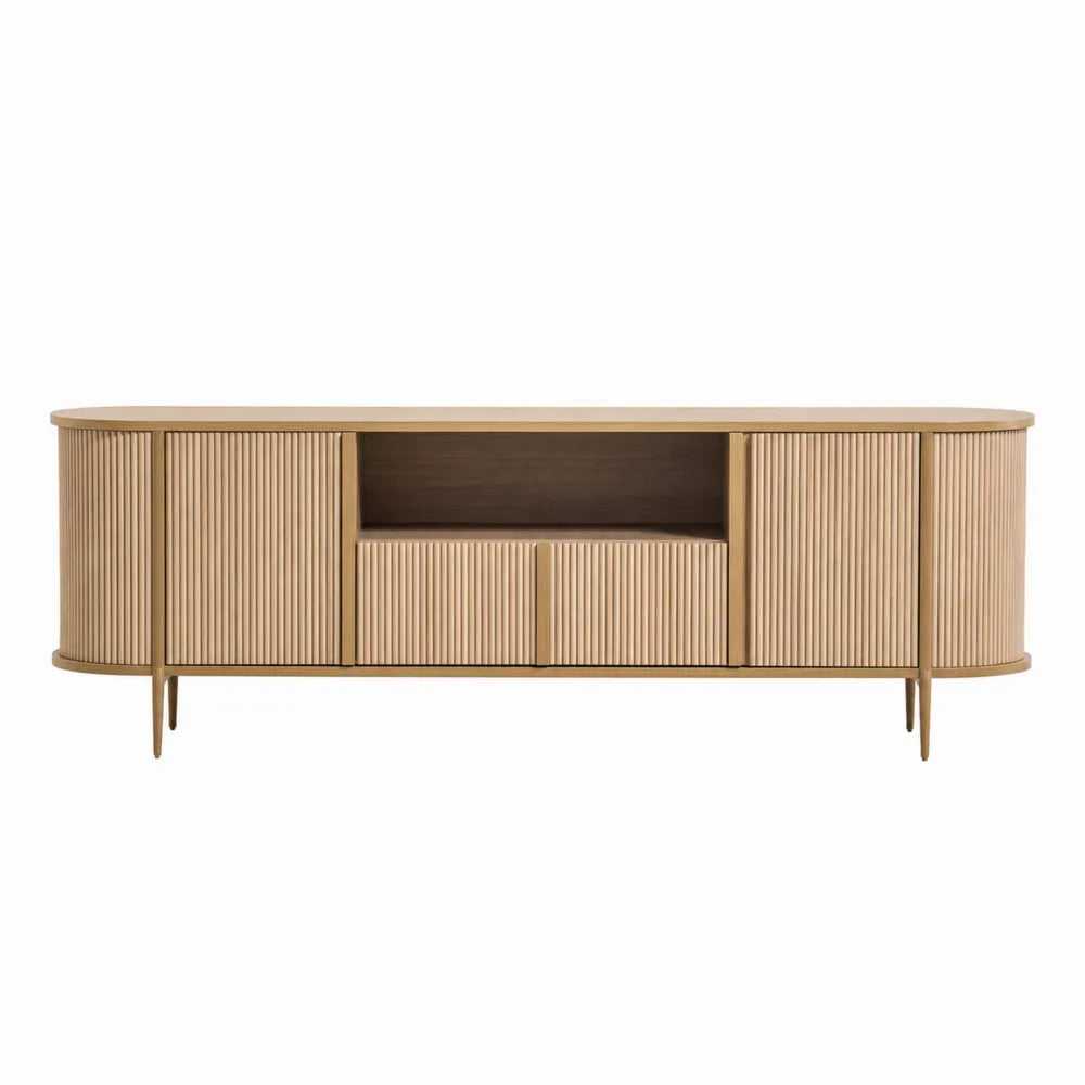 Oval Wooden TV Stand with Slatted Doors 160cm