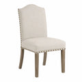Wood Dining Chair Beige Linen Upholstered with Nailhead Trim