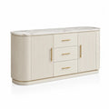 Wood Sideboard with Polished Marble Top Beige 3 Drawers 2 Doors