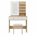 Wood Vanity Set with Shelves and LED Mirror