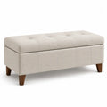 Linen Upholstered Storage Bench with Solid Wood Legs Beige 120x45x50 cm