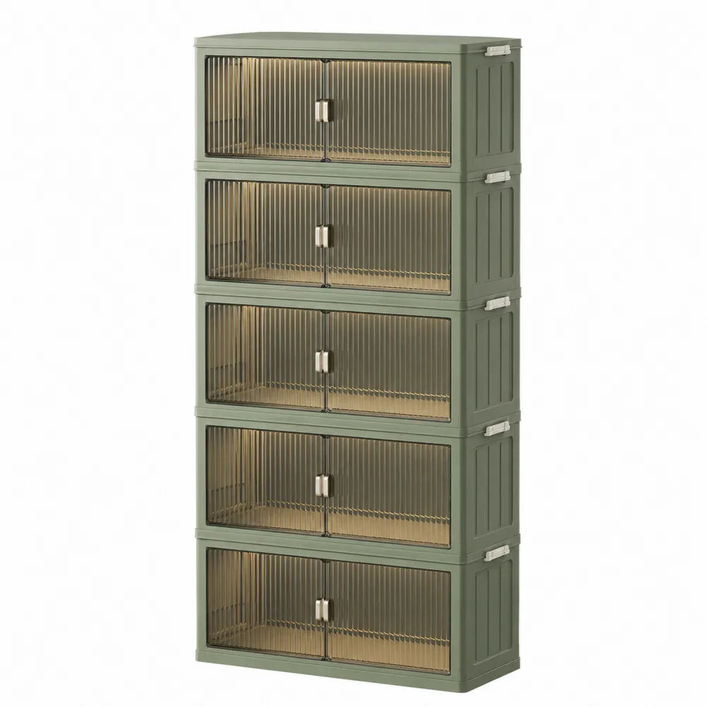 Stackable 5-Tier Polypropylene Plastic Storage Cabinet with Doors Olive Green 170cm