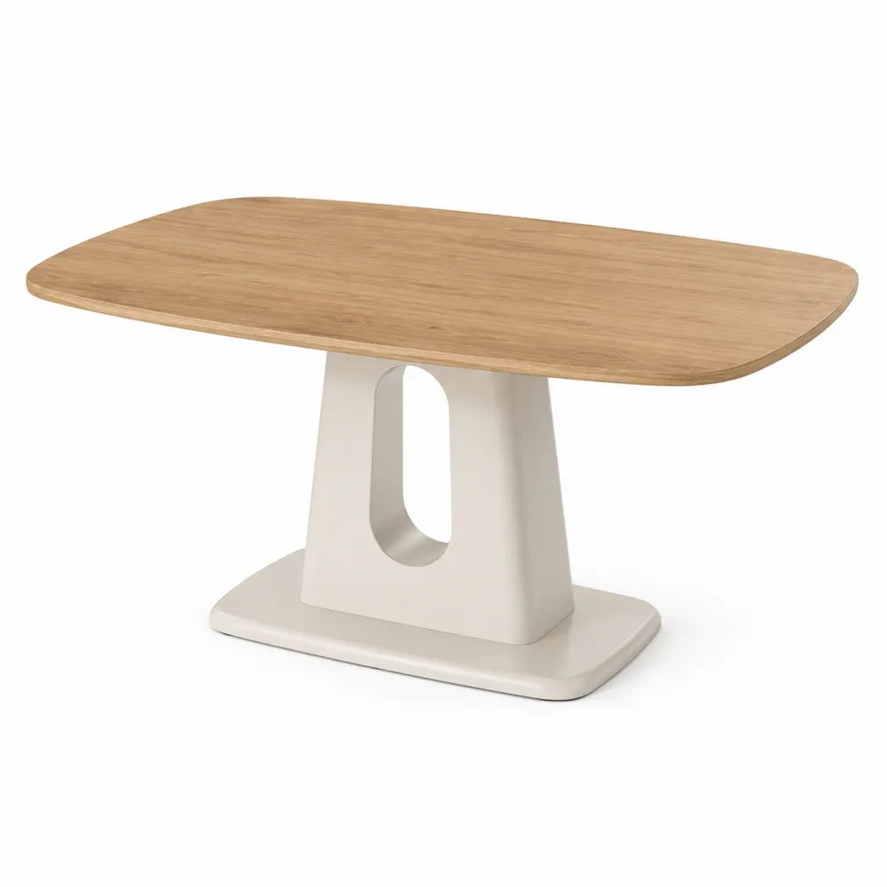 Rectangular Dining Table Solid Oak Top with Beige Engineered Wood Base 150cm