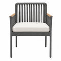 Outdoor Rope Armchair with Teak Accents and Cushioned Seat