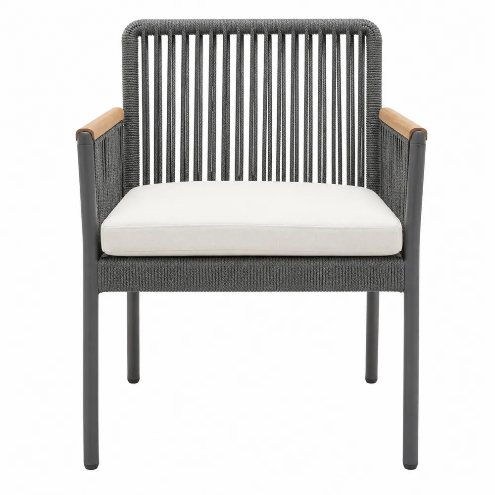 Outdoor Rope Armchair with Teak Accents and Cushioned Seat