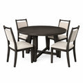 Round Wood Dining Table Set with 4 Upholstered Chairs, Dark Wood, 120 cm