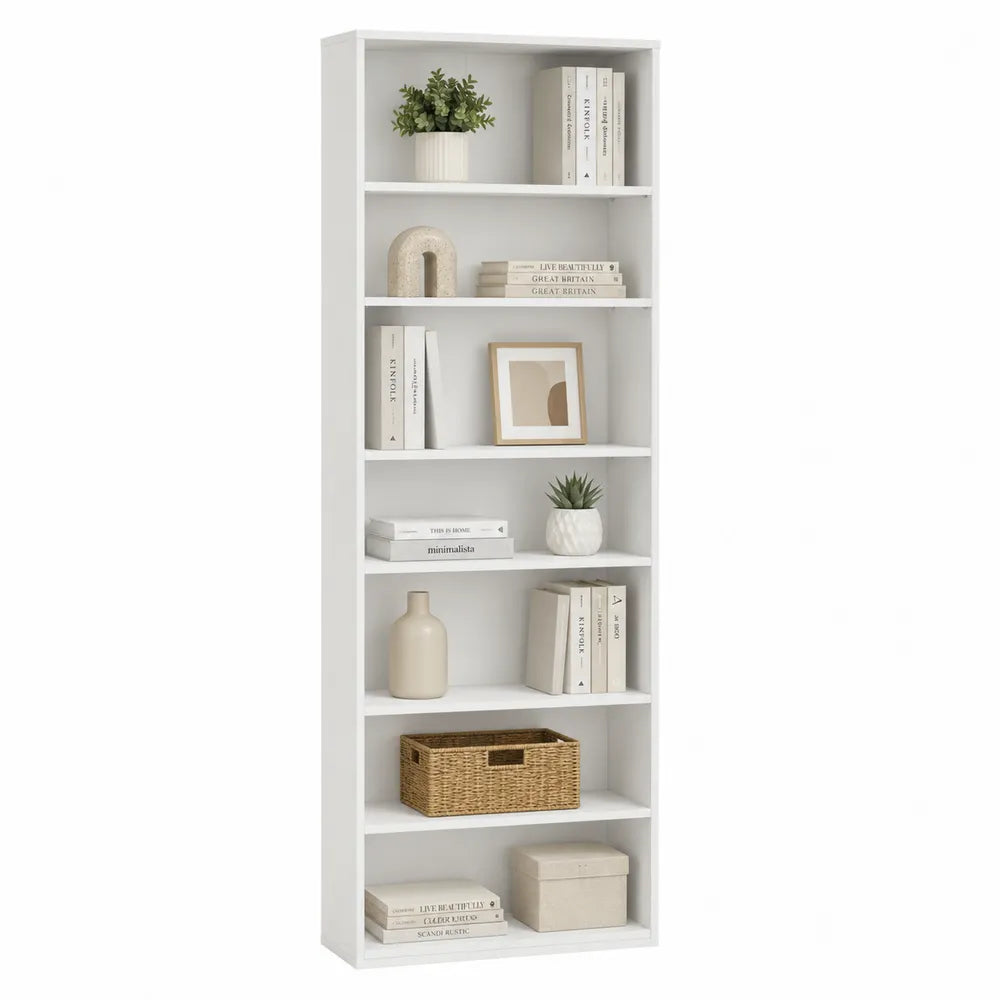 White MDF 6-Shelf Bookcase 180cm