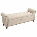 Fabric Upholstered Storage Bench with Rolled Arms Beige 140cm