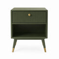 Wood Nightstand with Drawer Olive Green 50cm