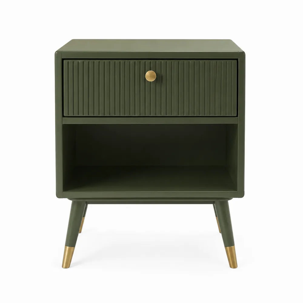 Wood Nightstand with Drawer Olive Green 50cm
