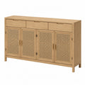 Oak Wood and Rattan Sideboard with 4 Doors and 3 Drawers