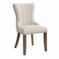 Beige Fabric Upholstered Dining Chair with Wooden Legs