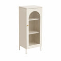 Beige Metal Cabinet with Ribbed Glass Door