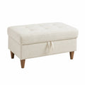 Boucl茅 Fabric Upholstered Storage Ottoman with Wooden Legs, Beige, 40x20x18 inches