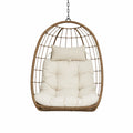Hanging Egg Chair Wicker Frame Polyester Cushion Beige