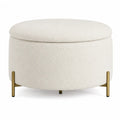 Round Faux Shearling Upholstered Ottoman with Metal Legs Beige 50cm