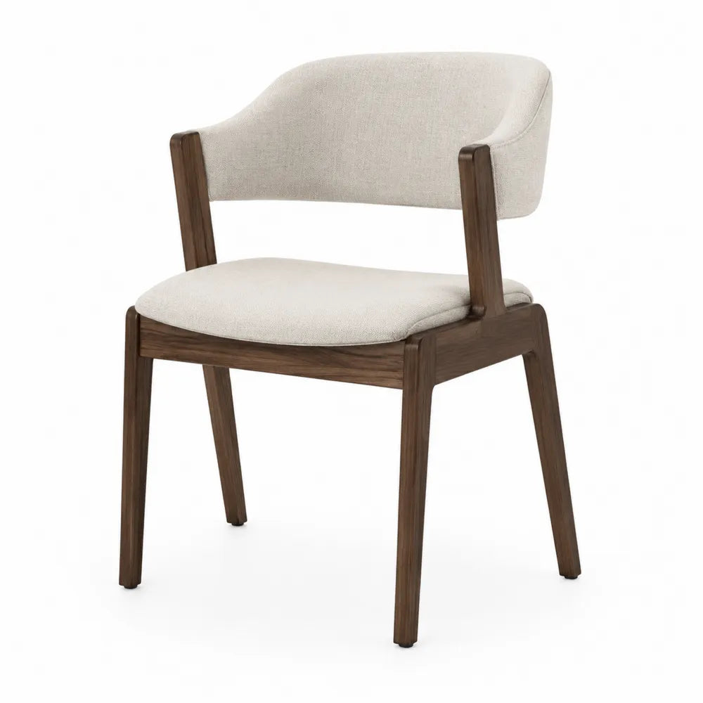 Dining Chair with Wood Frame and Upholstered Seat Beige