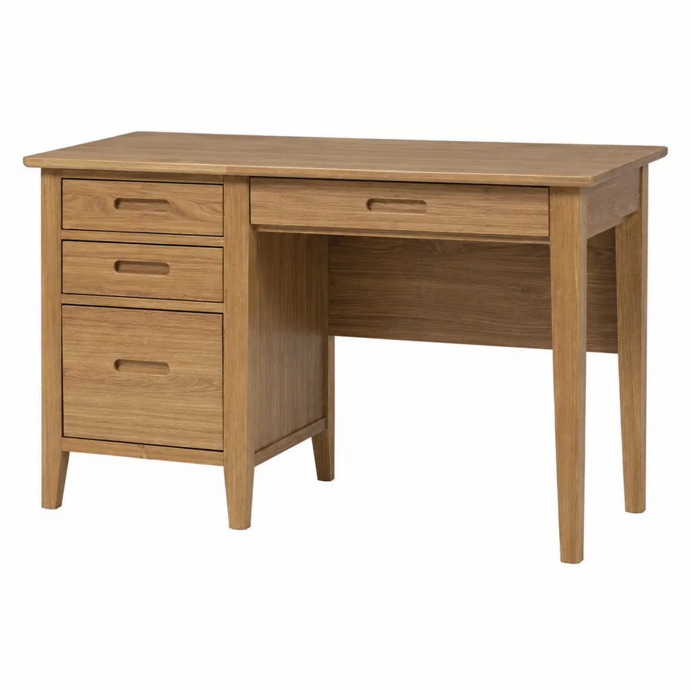 Wood Office Desk with 3 Drawers Oak Finish